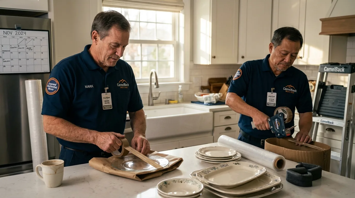 Professional crew packing kitchen dishware in Dickens, TX